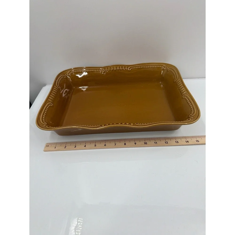 Worldwide‎ Home Products Ceramic Bakeware Set 3pc Brown Beaded Scroll Stoneware